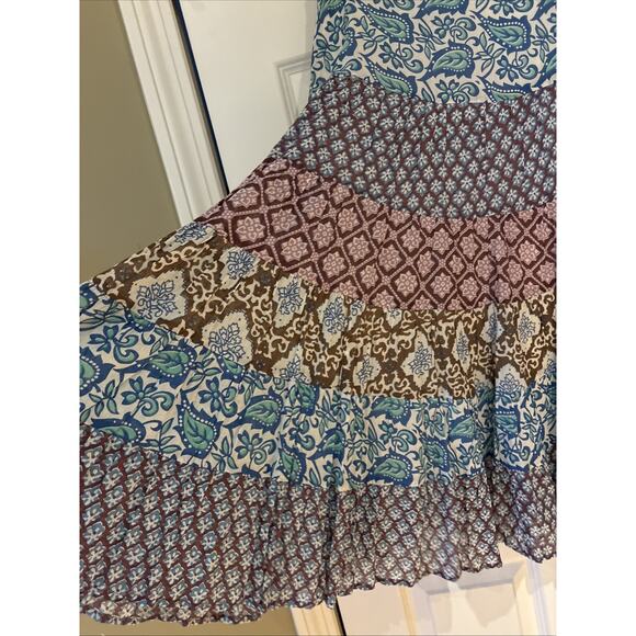 Calypso St Barth Tiered mixed print lined Cotton maxi full Skirt blue brown sz S - Picture 2 of 13